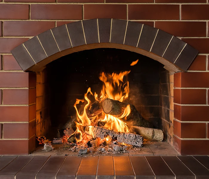 Brick fireplace and hearth